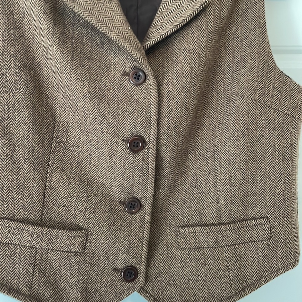 Vintage wool blend waist coat vest, brown & tan herringbone Gap size small